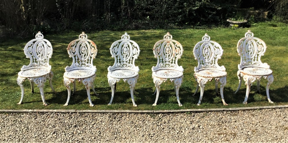Set of 6 Victorian 'Coalbrookdale' cast iron garden chairs
