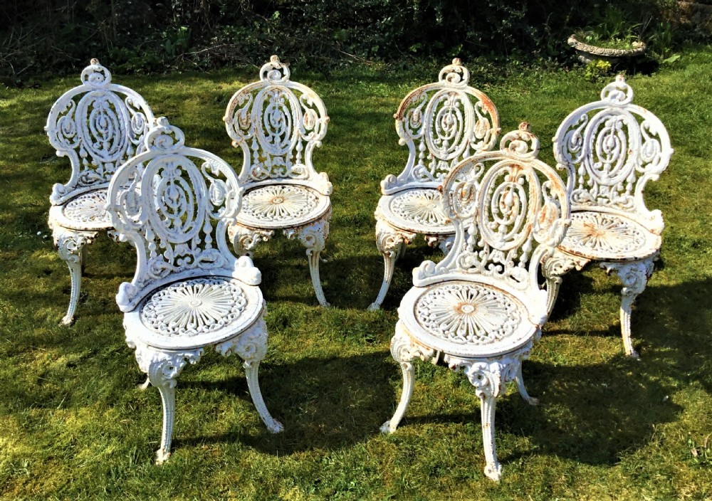 Set of 6 Victorian 'Coalbrookdale' cast iron garden chairs View II