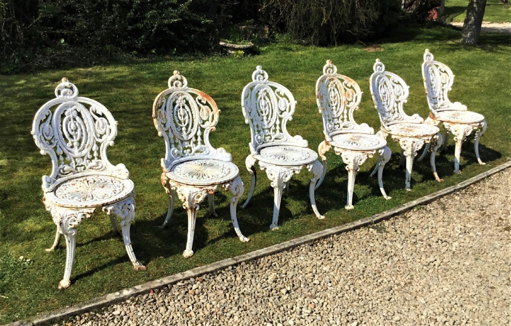 Set of 6 Victorian 'Coalbrookdale' cast iron garden chairs View III