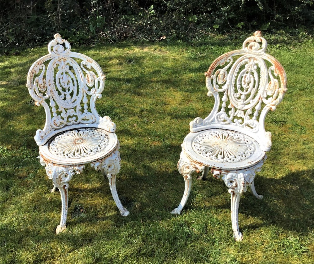 Set of 6 Victorian 'Coalbrookdale' cast iron garden chairs View VI