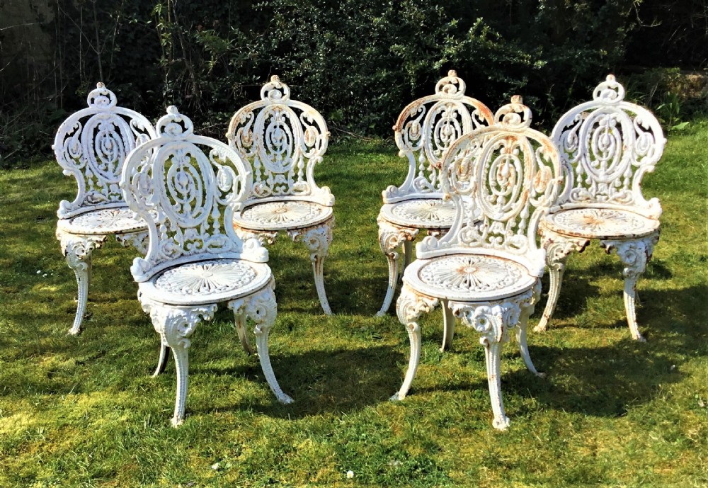 Set of 6 Victorian 'Coalbrookdale' cast iron garden chairs View XIV