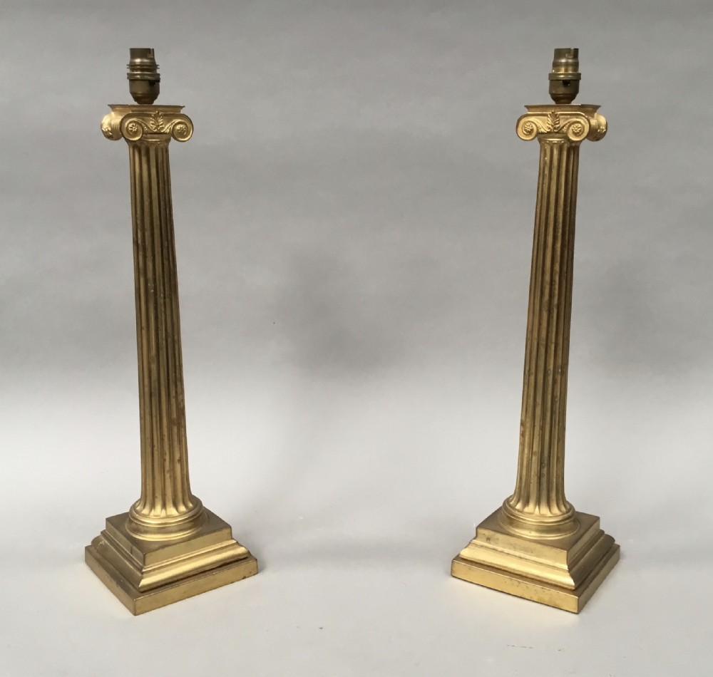 Regency pair of neoclassical Ionic column lamps