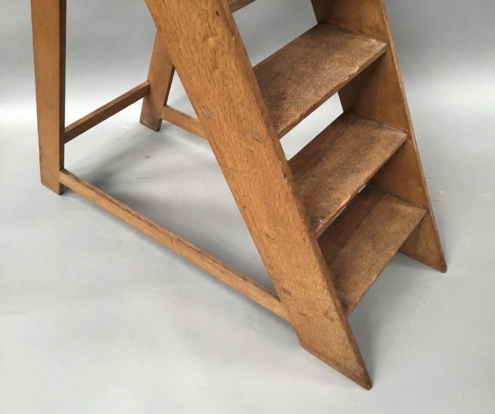 Late C19th set of oak library steps in the Arts and Crafts manner View VIII