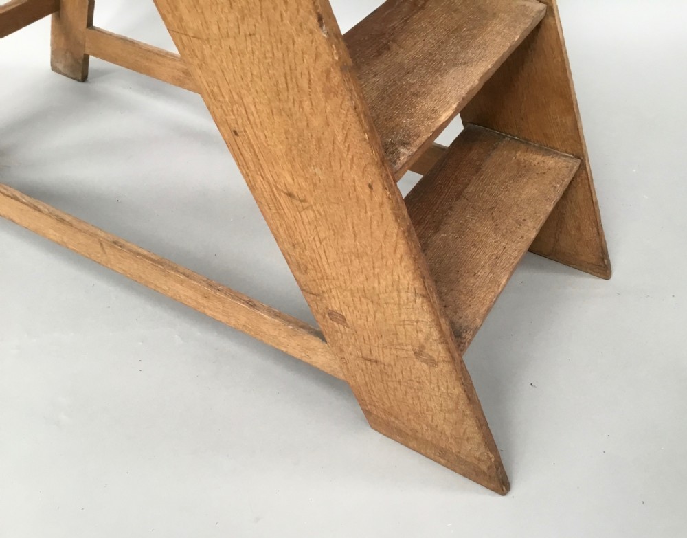 Late C19th set of oak library steps in the Arts and Crafts manner View X