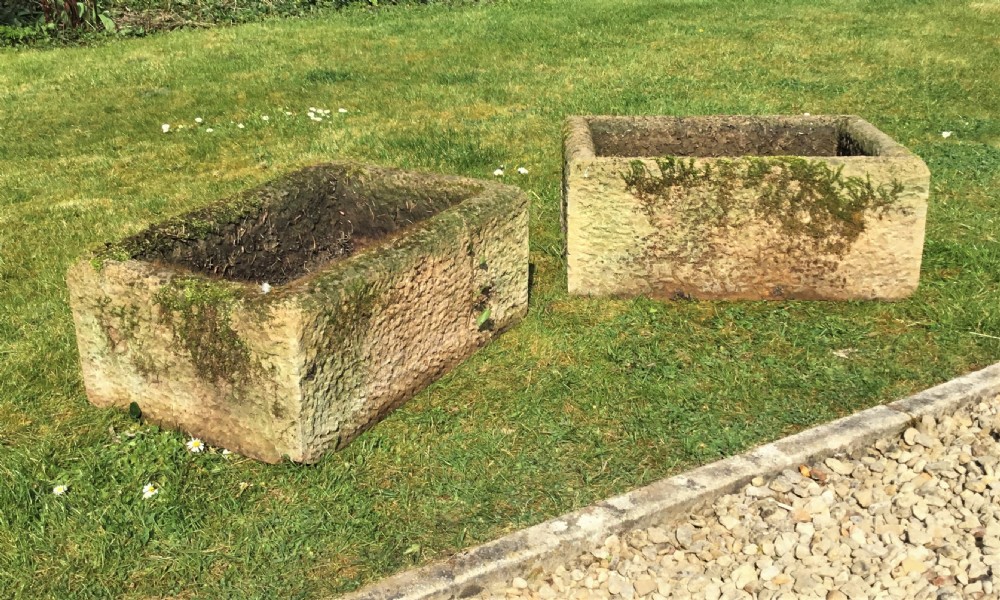 C19th pair stone troughs