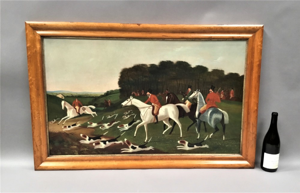 C19th 'primitive' oil painting of a hunting scene View II