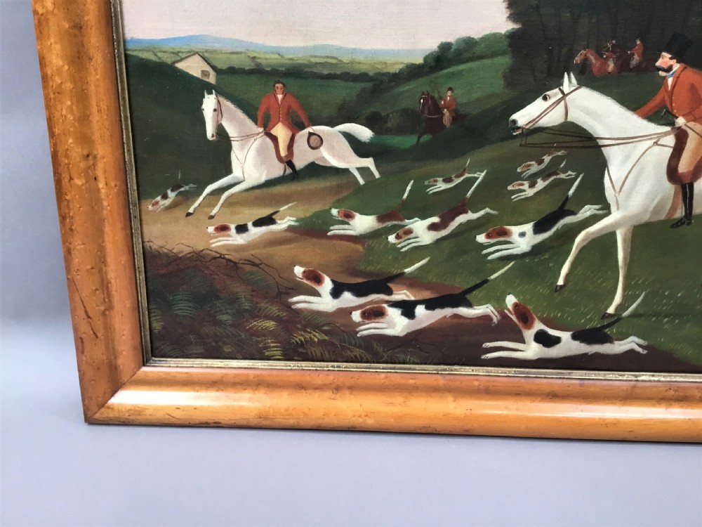 C19th 'primitive' oil painting of a hunting scene View III