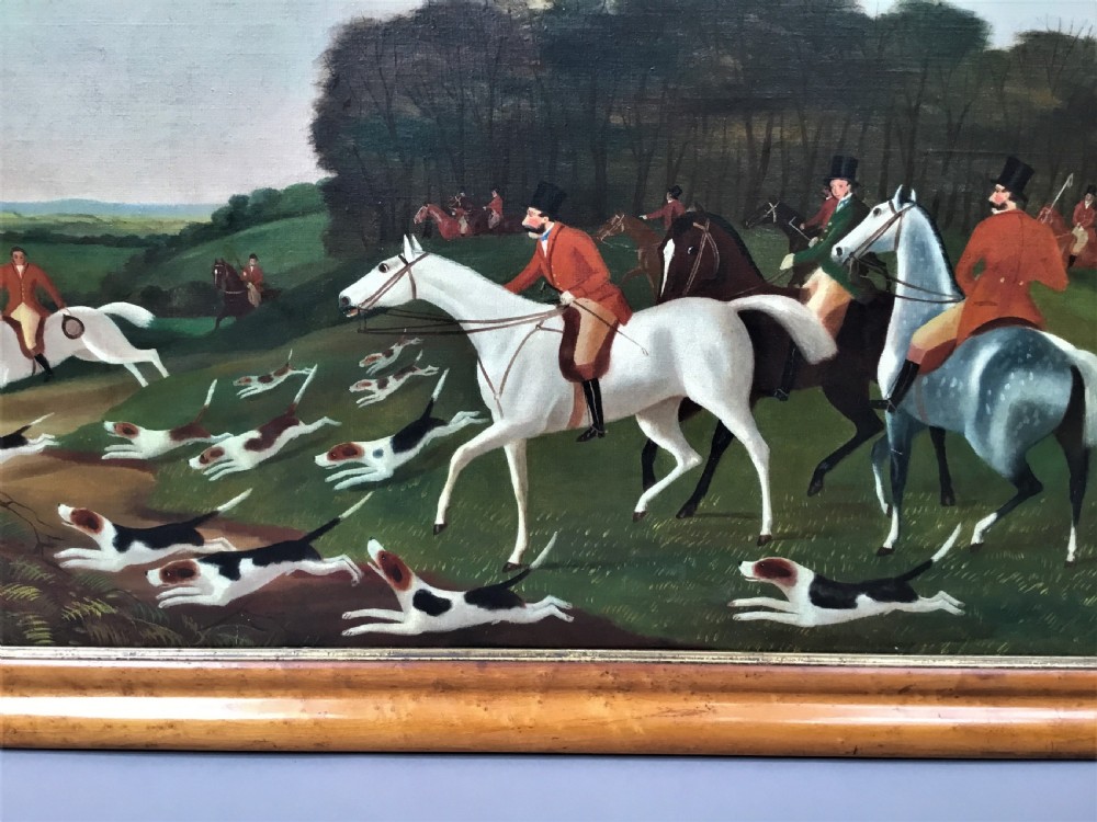 C19th 'primitive' oil painting of a hunting scene View VII