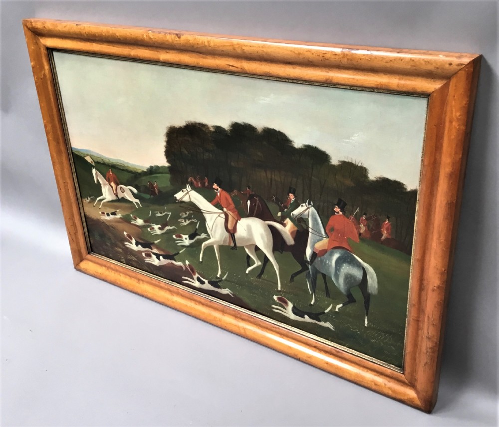C19th 'primitive' oil painting of a hunting scene View VIII
