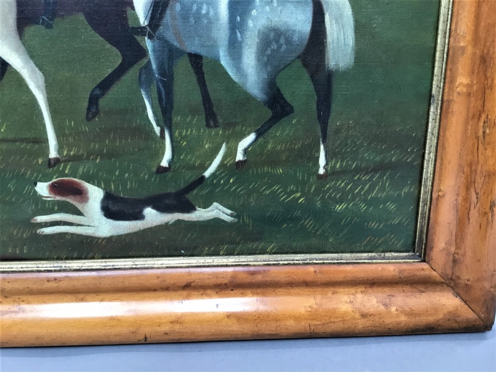 C19th 'primitive' oil painting of a hunting scene View X