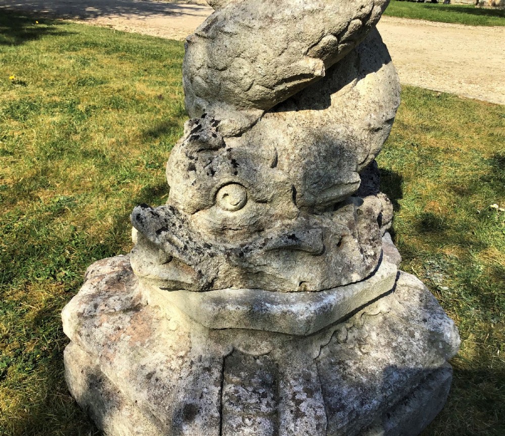 C18th carved limestone pedestal fountain with armillary sundial View XI