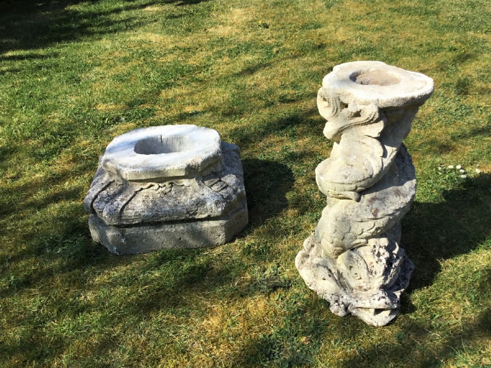 C18th carved limestone pedestal fountain with armillary sundial View XVI