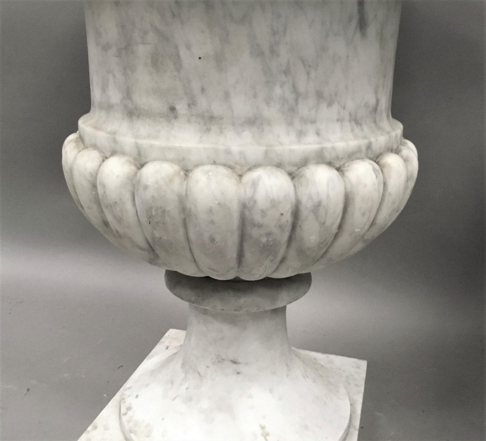C19th pair of carrara marble urns of large proportion View VI