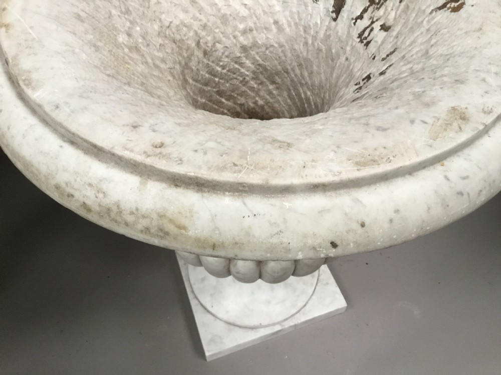 C19th pair of carrara marble urns of large proportion View X