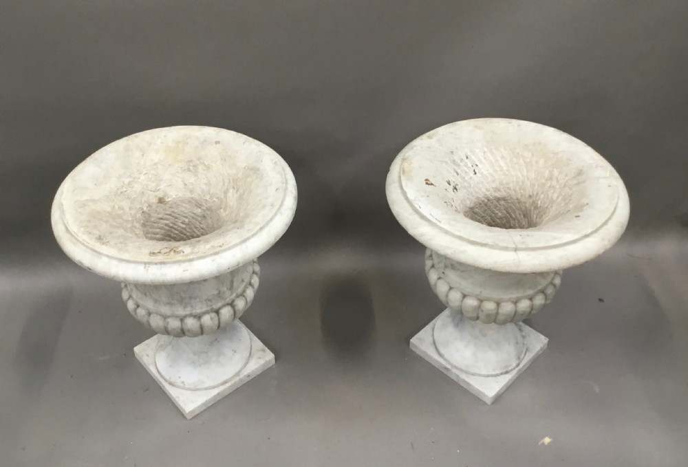 C19th pair of carrara marble urns of large proportion View XI