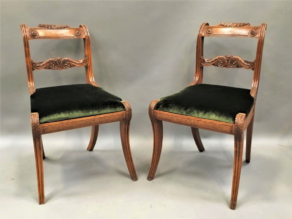 Regency pair of burr elm and elm side chairs in the manner of George Smith