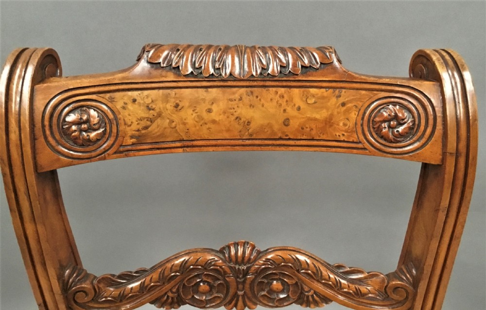 Regency pair of burr elm and elm side chairs in the manner of George Smith View IV