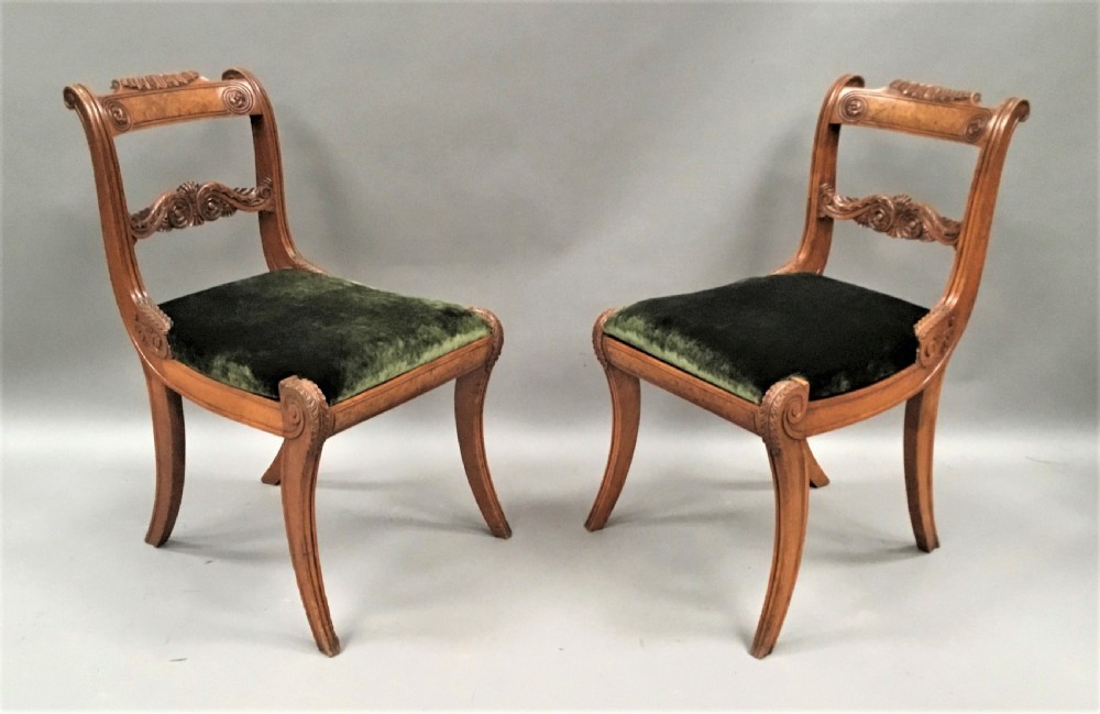 Regency pair of burr elm and elm side chairs in the manner of George Smith View V