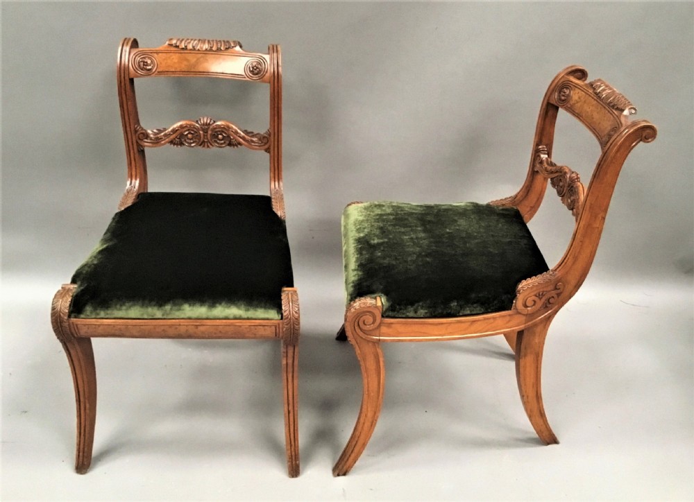 Regency pair of burr elm and elm side chairs in the manner of George Smith View VI