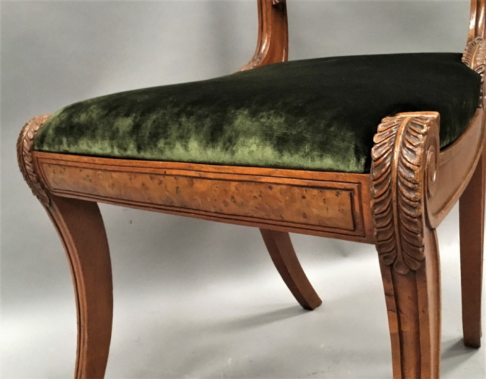 Regency pair of burr elm and elm side chairs in the manner of George Smith View VII