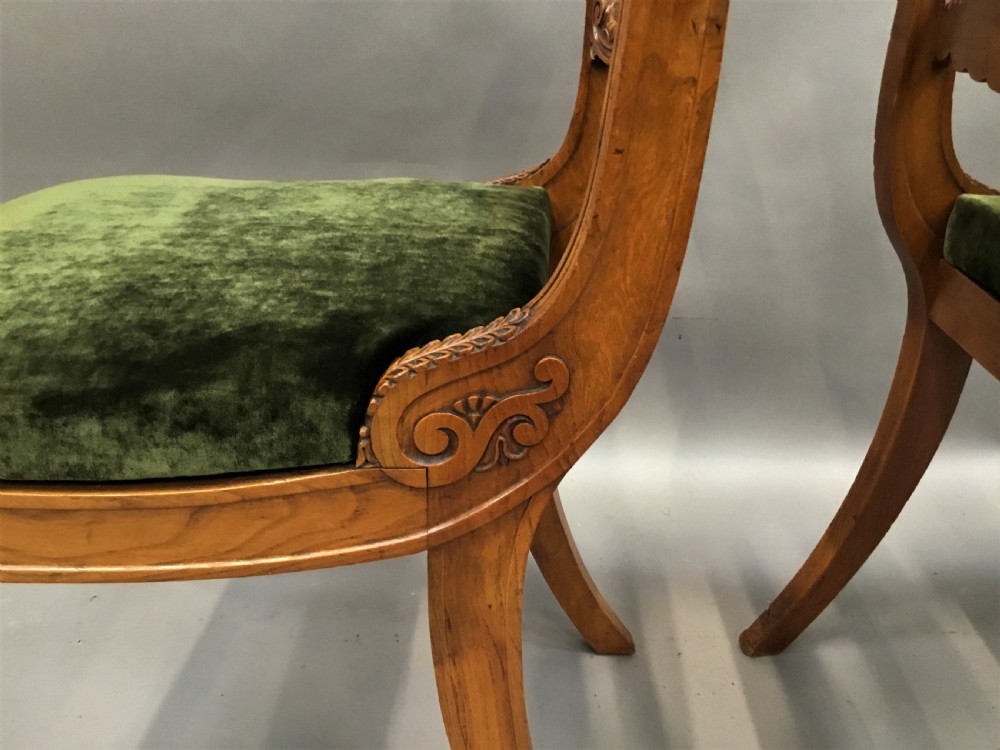 Regency pair of burr elm and elm side chairs in the manner of George Smith View VIII