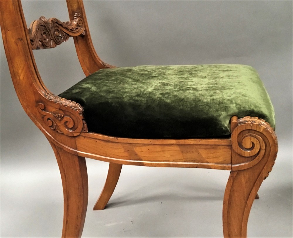 Regency pair of burr elm and elm side chairs in the manner of George Smith View IX
