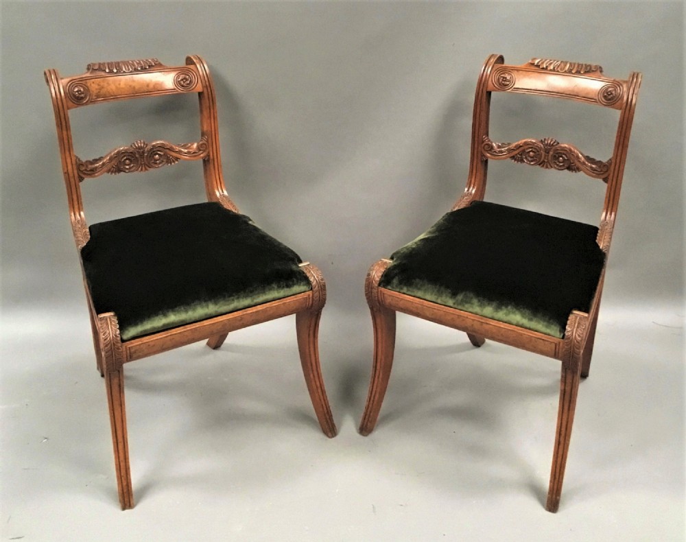 Regency pair of burr elm and elm side chairs in the manner of George Smith View XIII