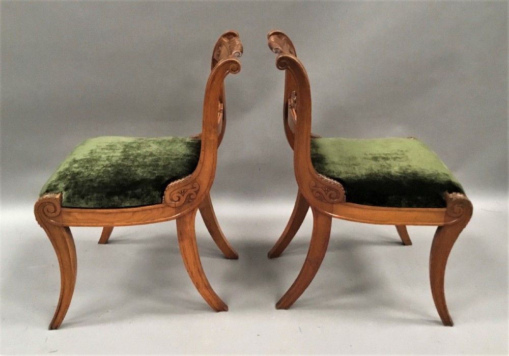 Regency pair of burr elm and elm side chairs in the manner of George Smith View XIV