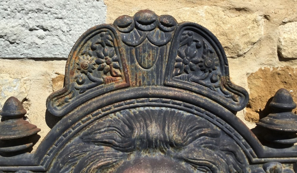 Early C20th cast iron lion mask wall fountain View X