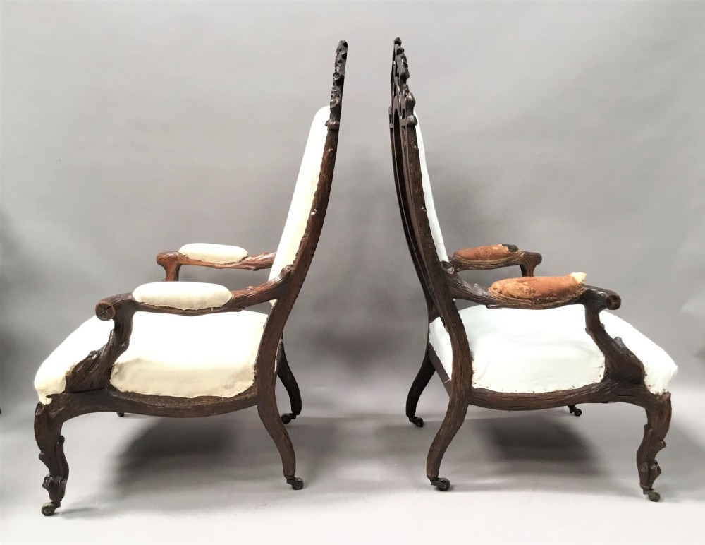 C19th pair of Black Forest open armchairs View XII