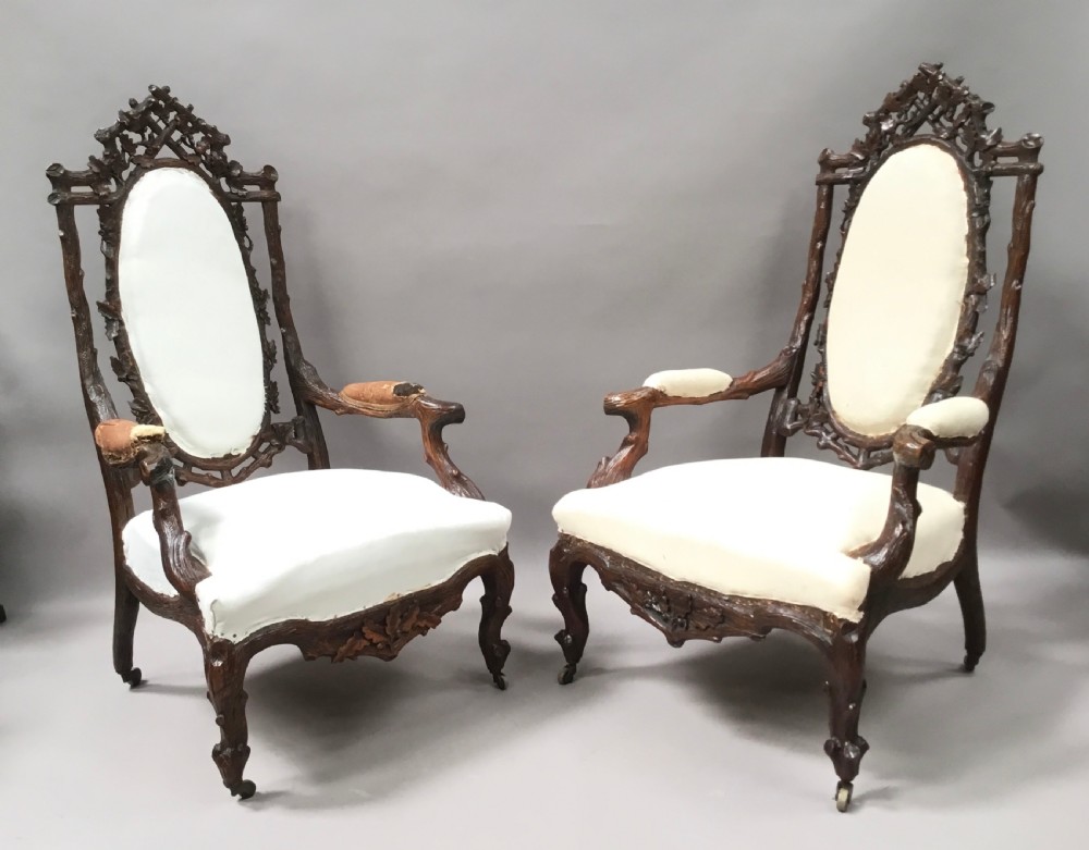 C19th pair of Black Forest open armchairs View XXIII