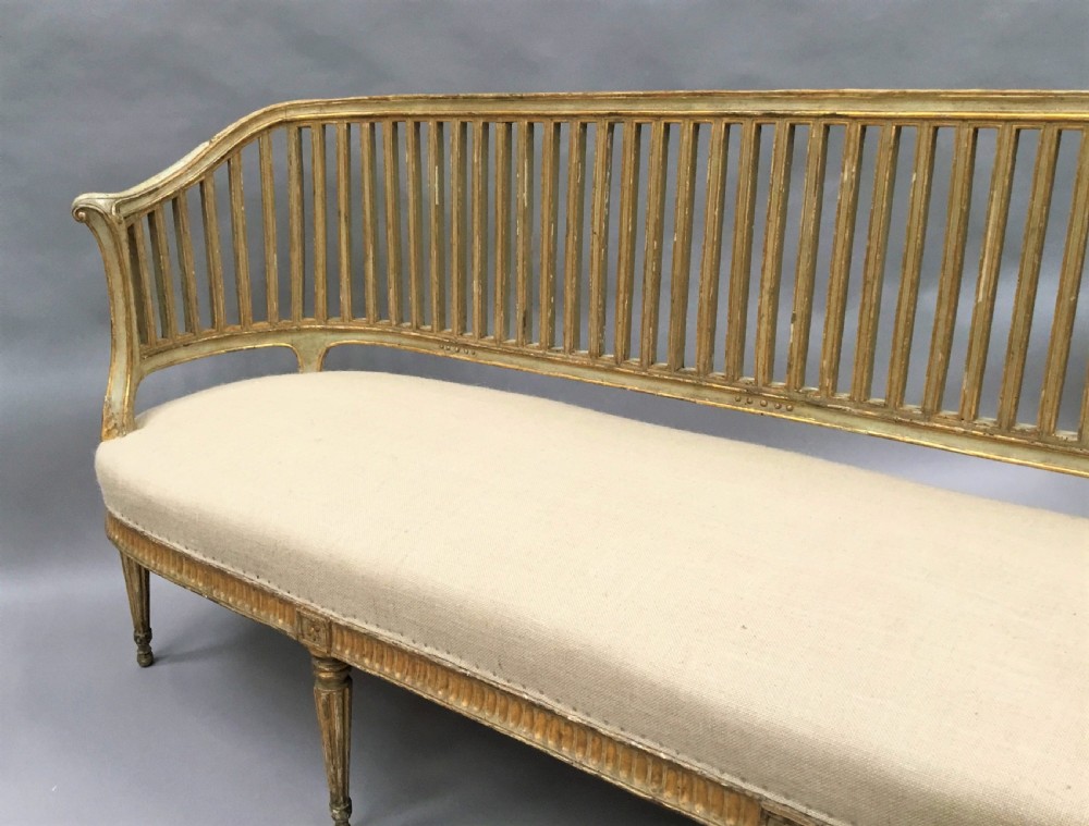 C18th Italian neoclassical settee with original paint and parcel gilt View V