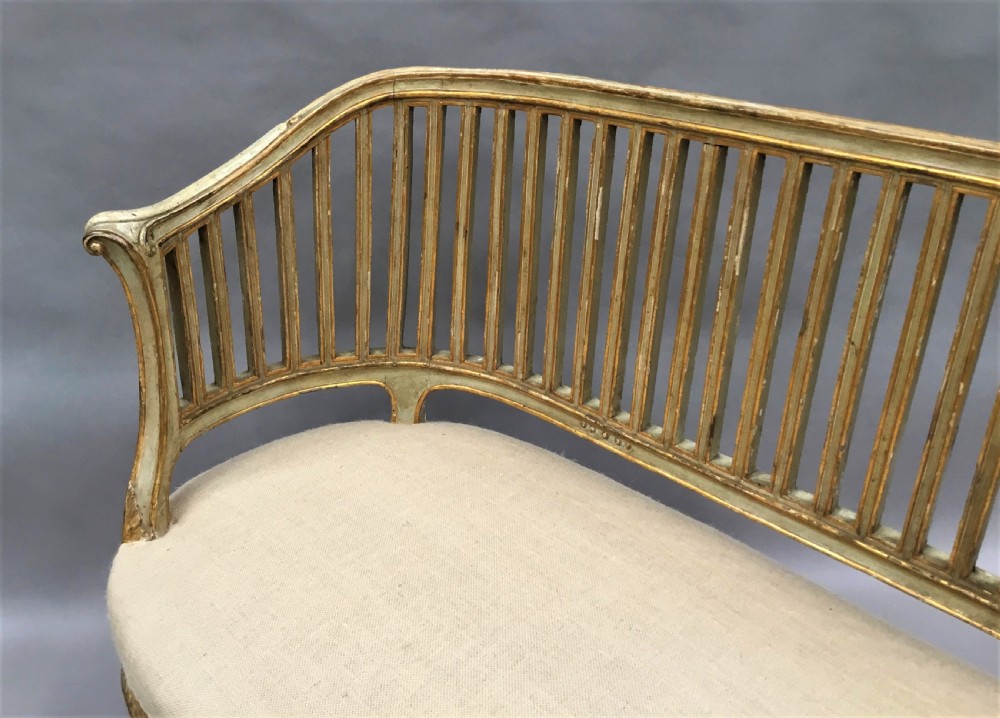 C18th Italian neoclassical settee with original paint and parcel gilt View XXV