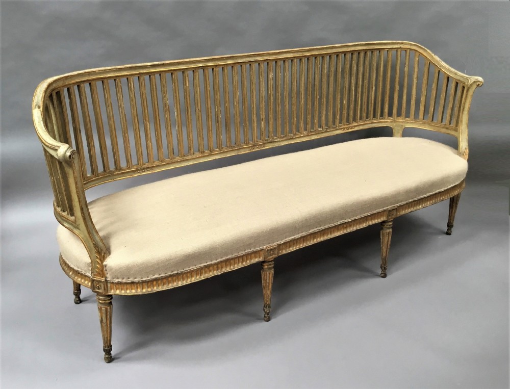 C18th Italian neoclassical settee with original paint and parcel gilt View II