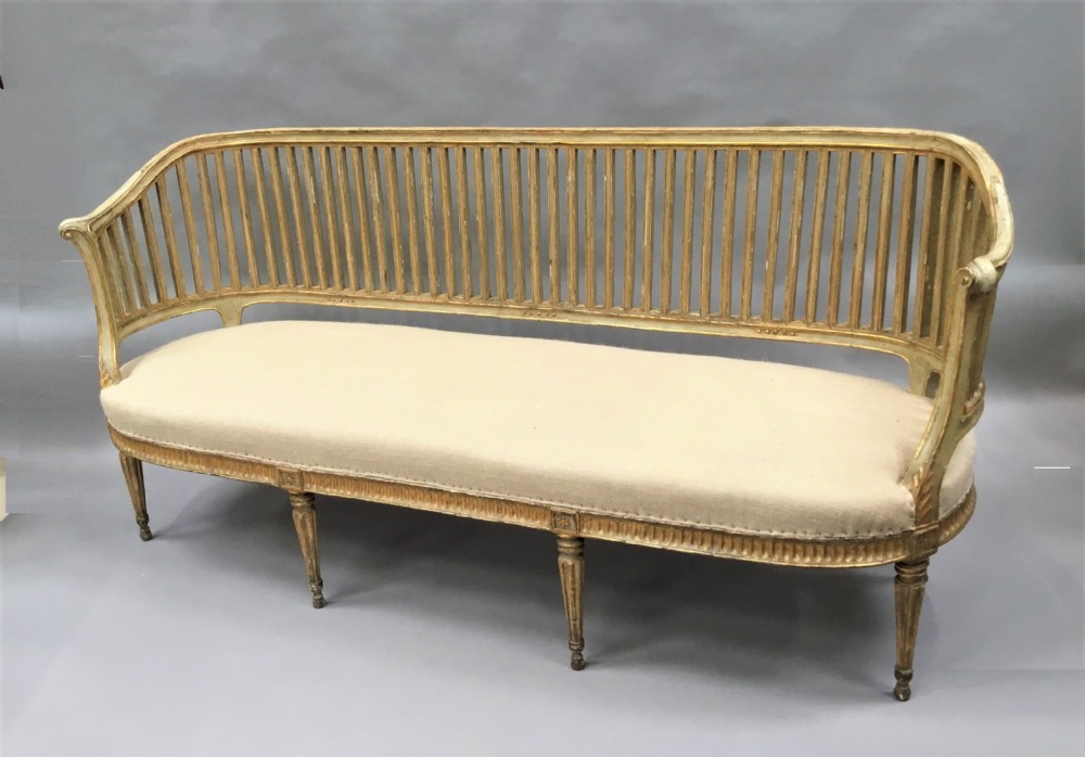 C18th Italian neoclassical settee with original paint and parcel gilt View XV