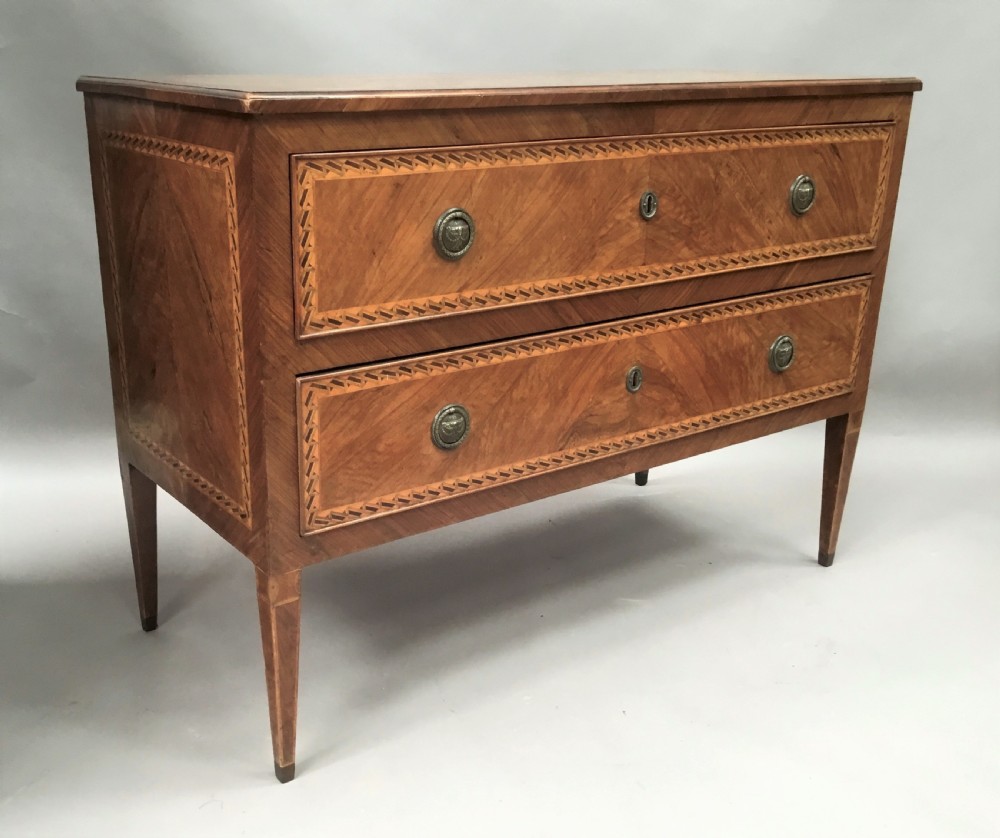 C18th Italian walnut inlaid commode View II