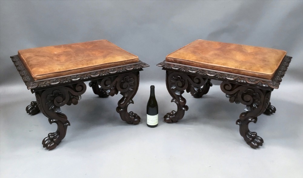 William IV large pair of carved mahogany stools View III