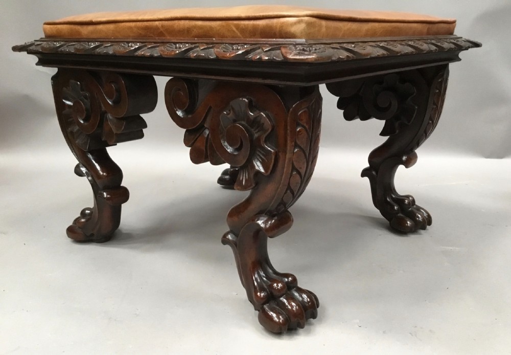 William IV large pair of carved mahogany stools View V