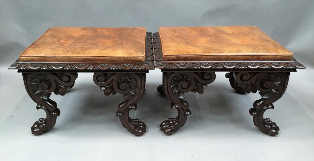 William IV large pair of carved mahogany stools View VI