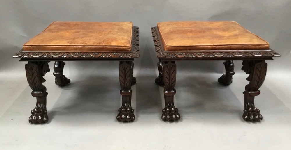 William IV large pair of carved mahogany stools View VII