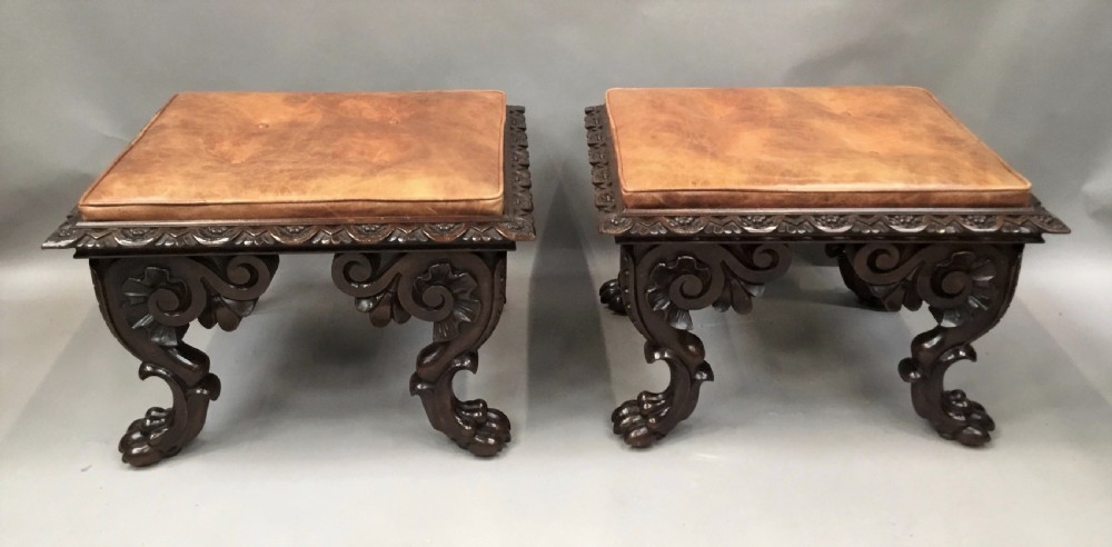 William IV large pair of carved mahogany stools View XVI