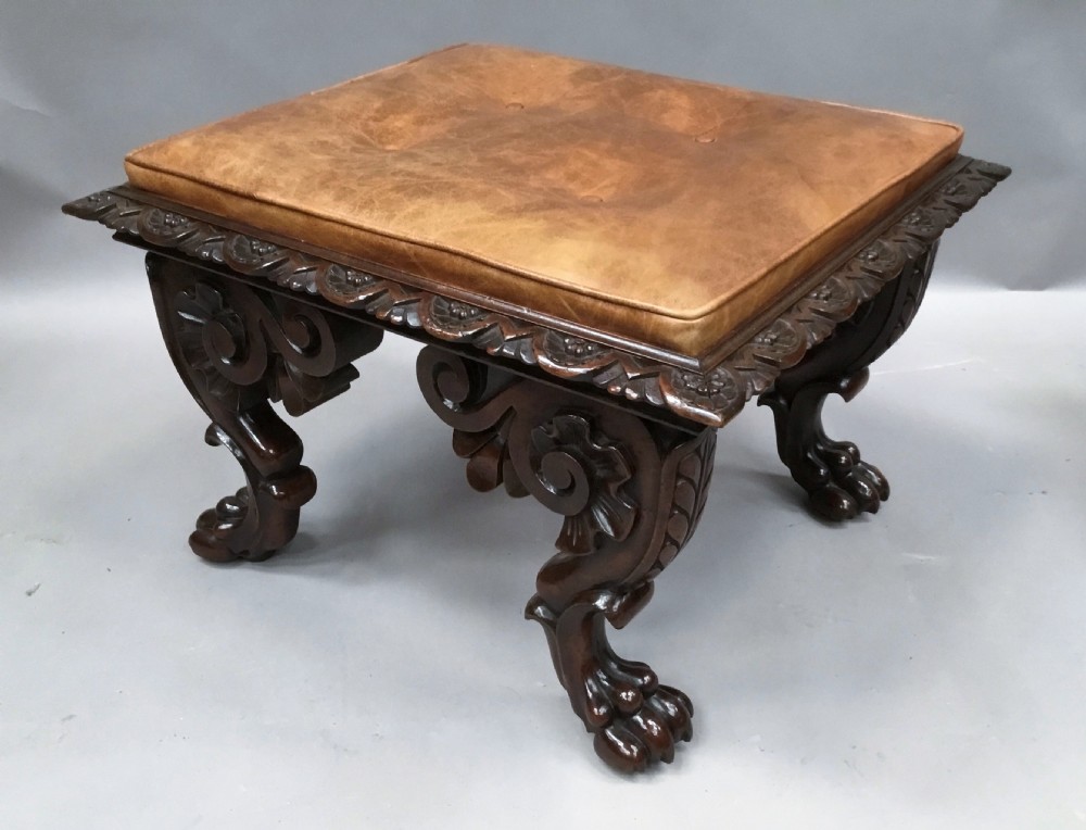 William IV large pair of carved mahogany stools View XVII