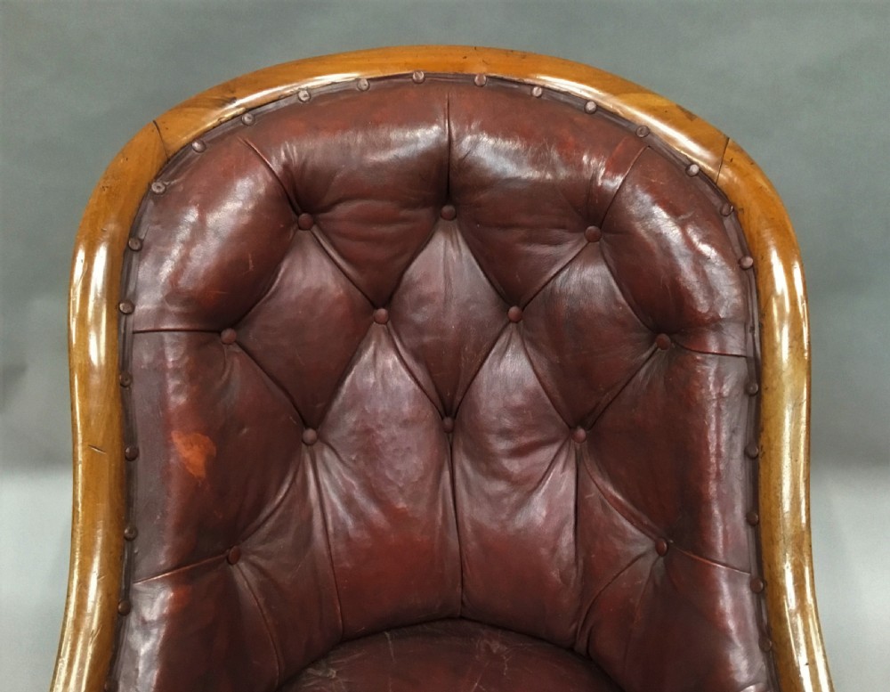 C19th walnut and leather library armchair View IV