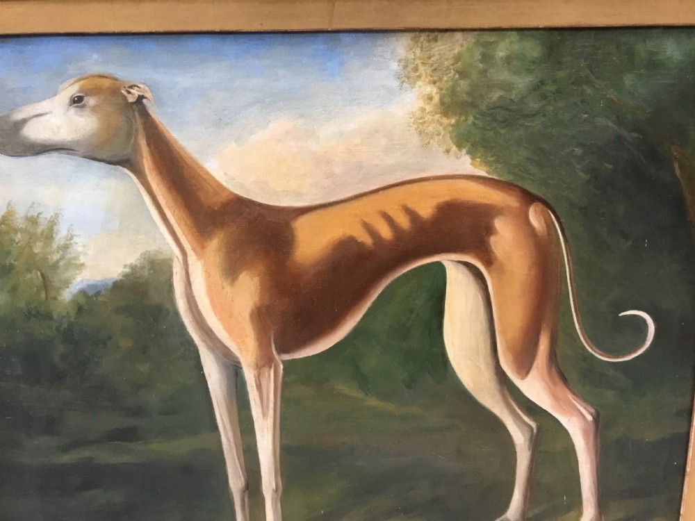 C19th primitive oil painting of a greyhound View VI