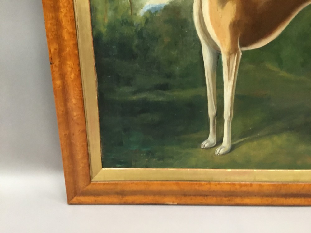 C19th primitive oil painting of a greyhound View VII