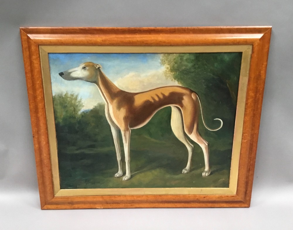 C19th primitive oil painting of a greyhound View VIII