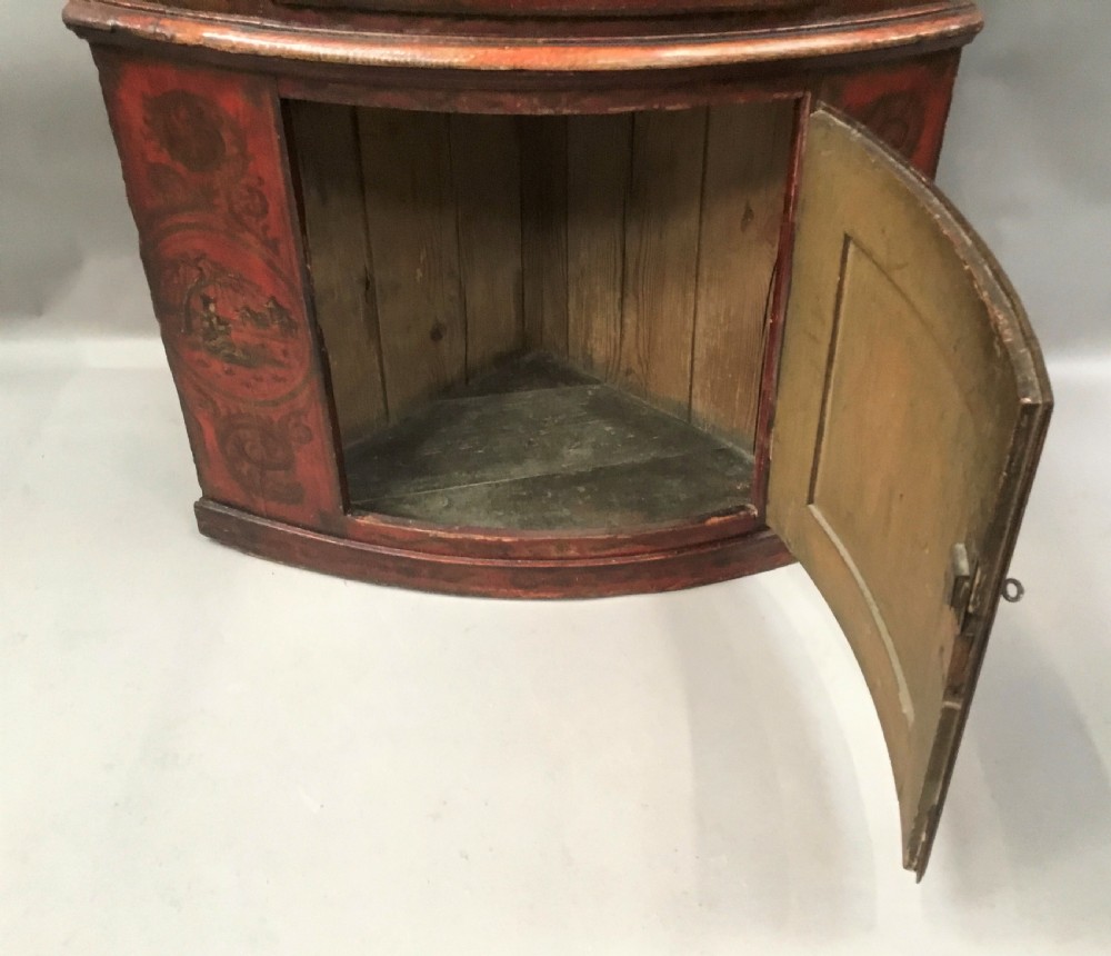 C18th red lacquered Chinoiserie standing corner cupboard View XV
