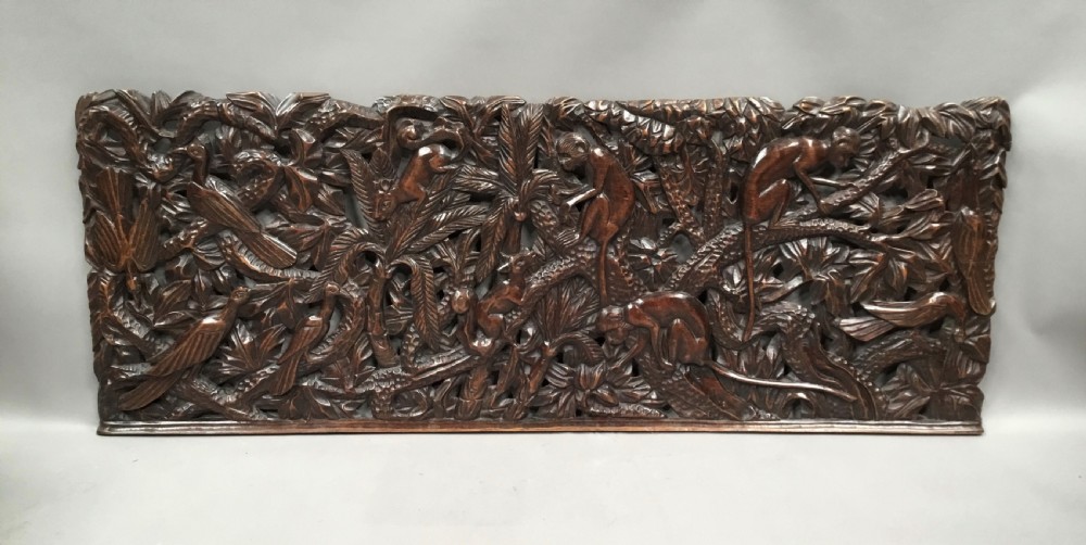 C19th large carved panel of animals