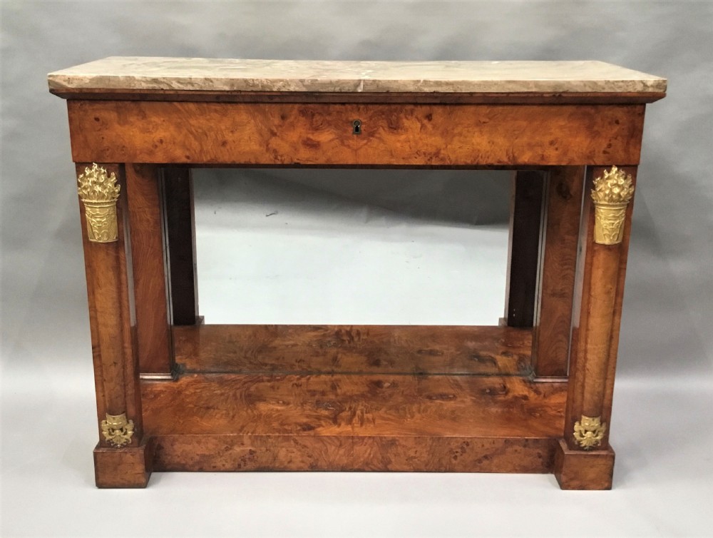 C19th Empire burr elm console table; in the neoclassical manner