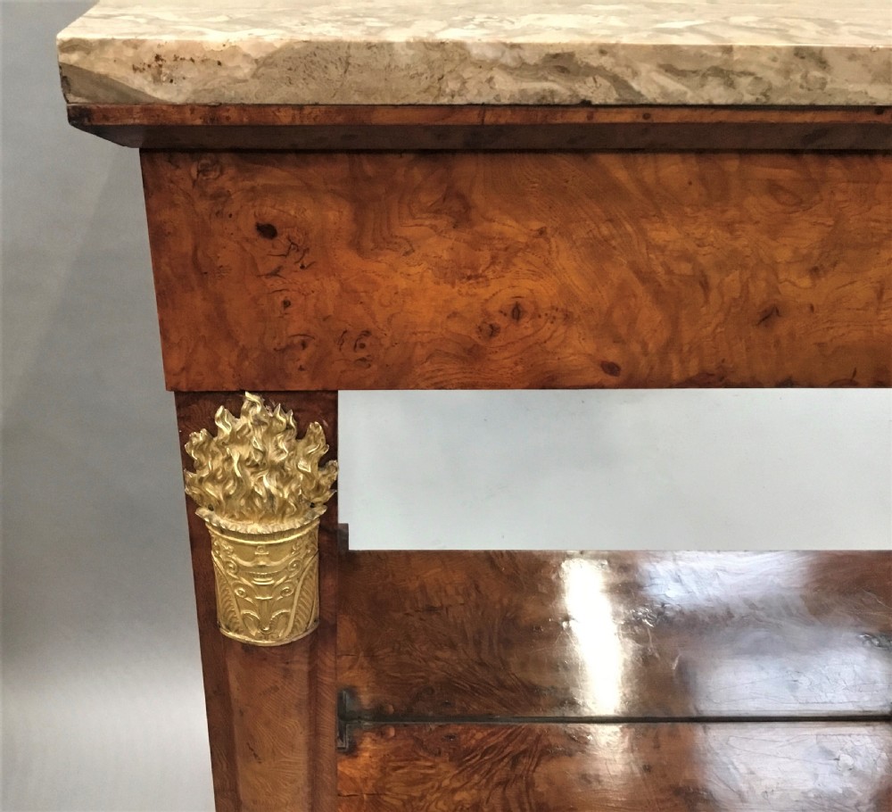 C19th Empire burr elm console table; in the neoclassical manner View XIII